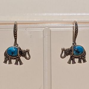 EUC Lavish by TJM Sterling Silver Turquoise Elephant Drop Earrings